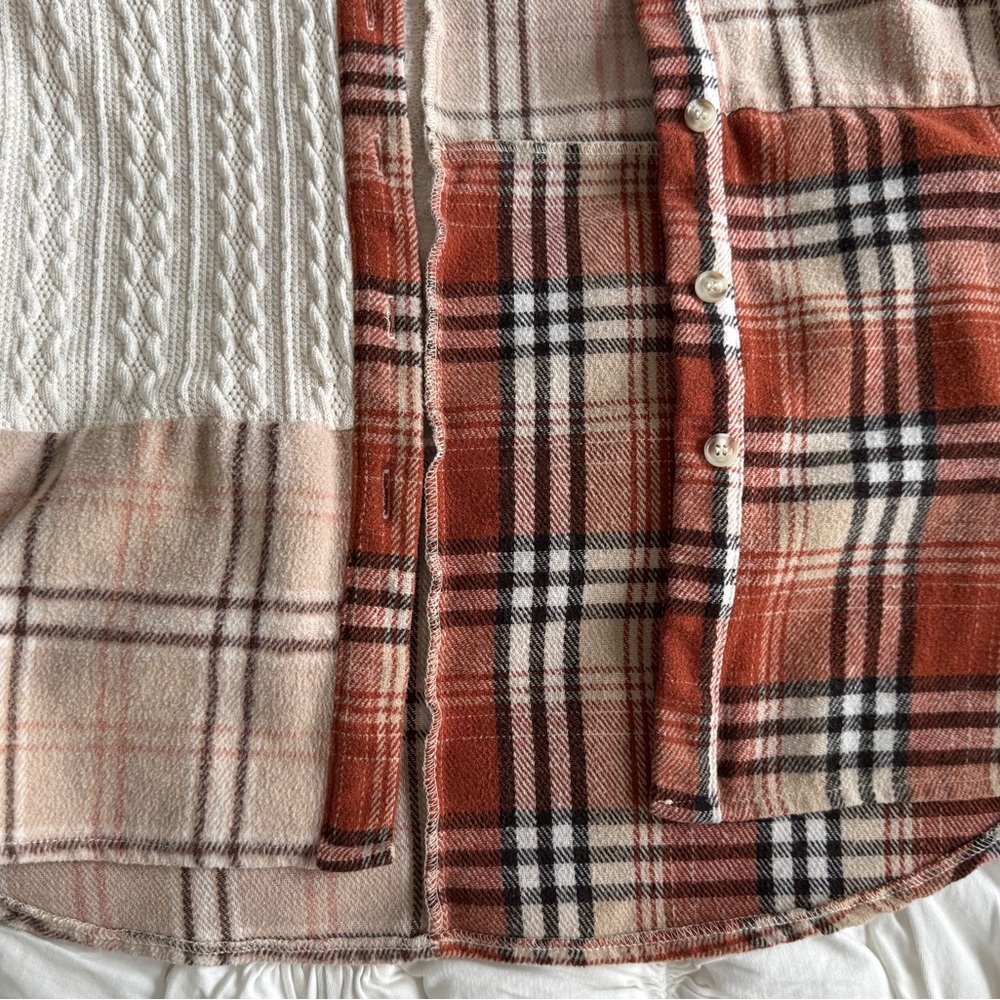 Polagram Plaid Colorblock Patchwork Button-Up Shi… - image 9